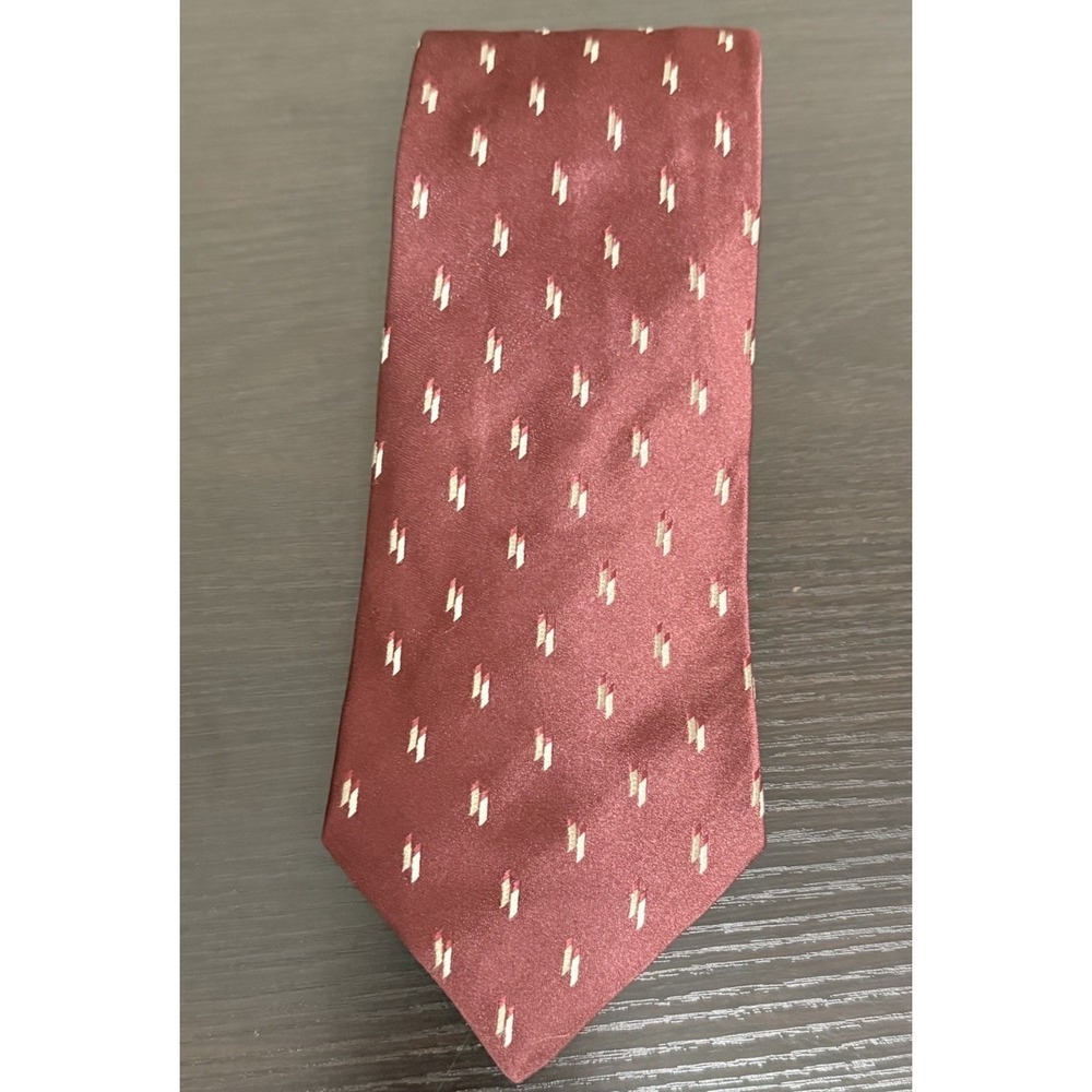 Louis Feraud Men's‎ Geometric Tie Burgundy Beige 100% Silk Designer
